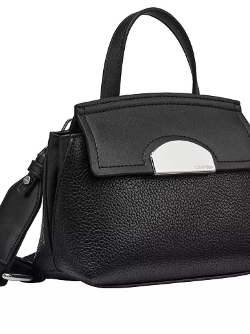 Calvin Klein Black Pebbled Leather Satchel with Silver Accent